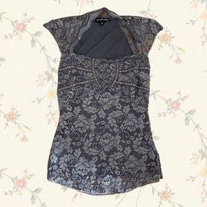 Ann Ferriday gray lace shirt/blouse